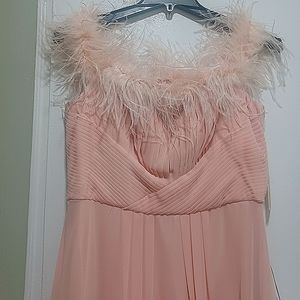 Eliza J Faux Feather Off Shoulder Gown